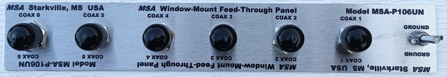 MSA-P106UN Window Mount Feed Through Panel, with three SO-239 and three N-Type Connectors