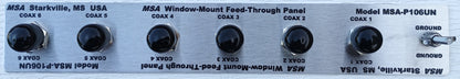 MSA-P106UN Window Mount Feed Through Panel, with three SO-239 and three N-Type Connectors
