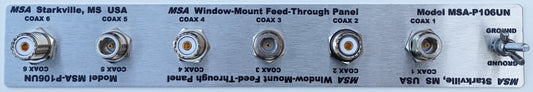 MSA-P106UN Window Mount Feed Through Panel, with three SO-239 and three N-Type Connectors