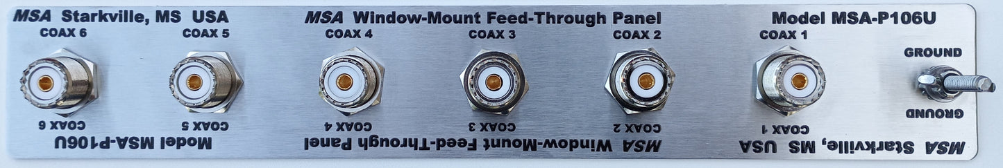 MSA-P106U Window Mount Feed Through Panel, with six SO-239 Connectors