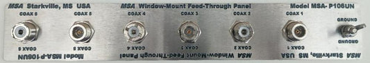 MSA-P106UN Window Mount Feed Through Panel, with three SO-239 and three N-Type Connectors